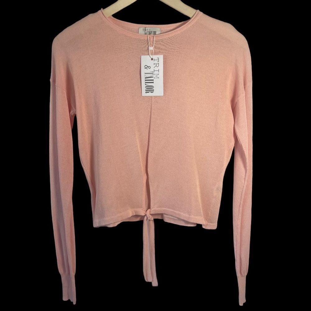 Trim & Tailor Peach Front Tie Long Sleeve Top Sz‎ XS